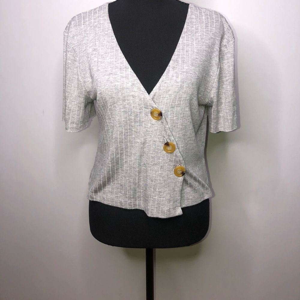 Tresics Gray Ribbed Medium Blouse
